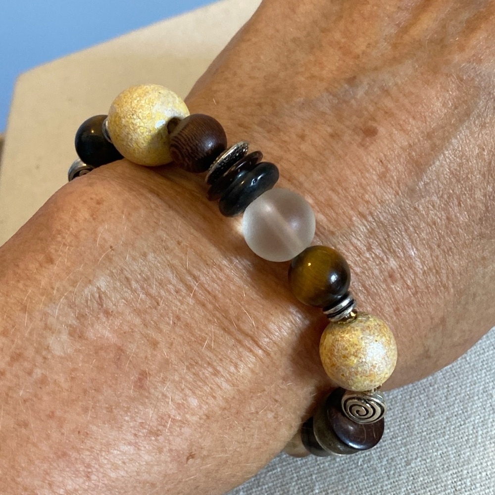 Mixed Media Beaded Bracelet in Earth Tones